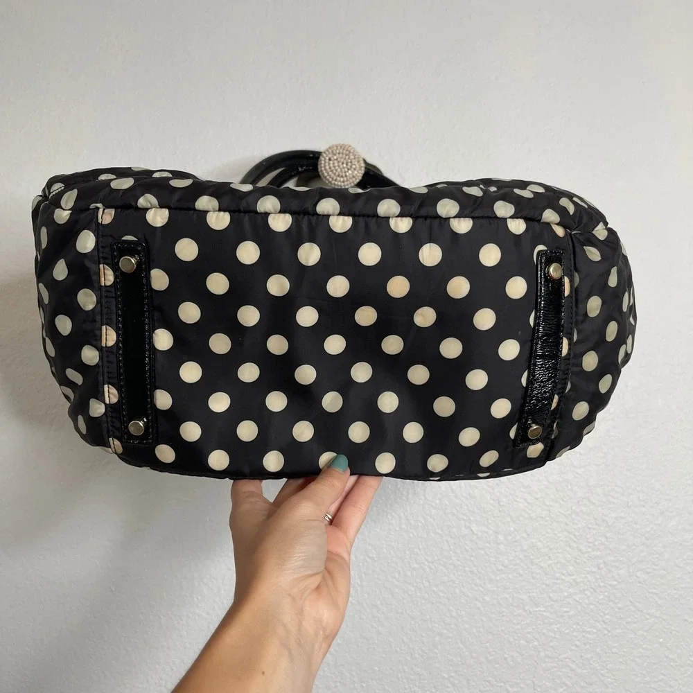 Kate Spade New York Black White Polka Dot Quilted Nylon Tote Shoulder Bag